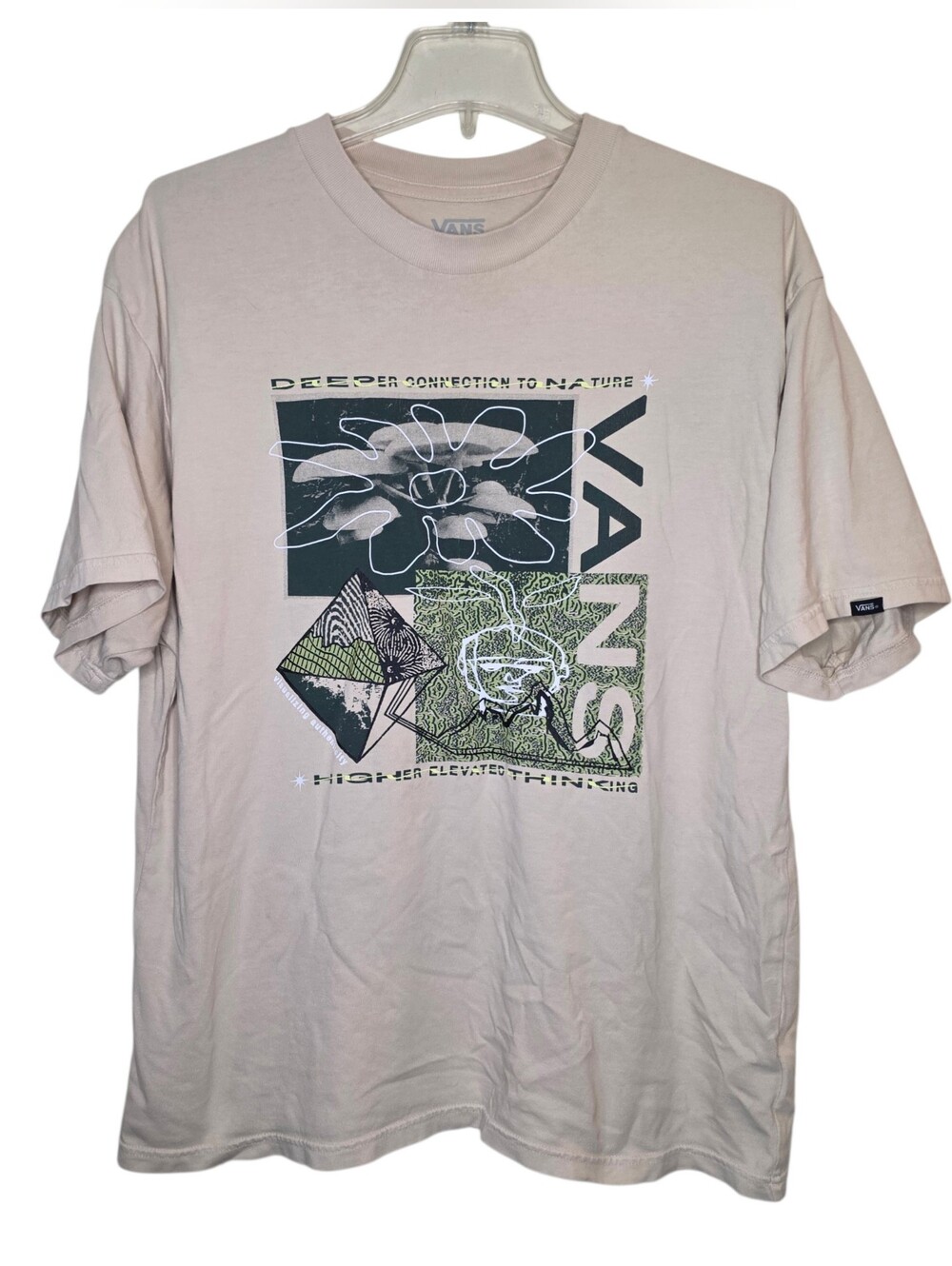 Vans Cream Nature Fungi Graphic T-Shirt Loose Fit Size Medium